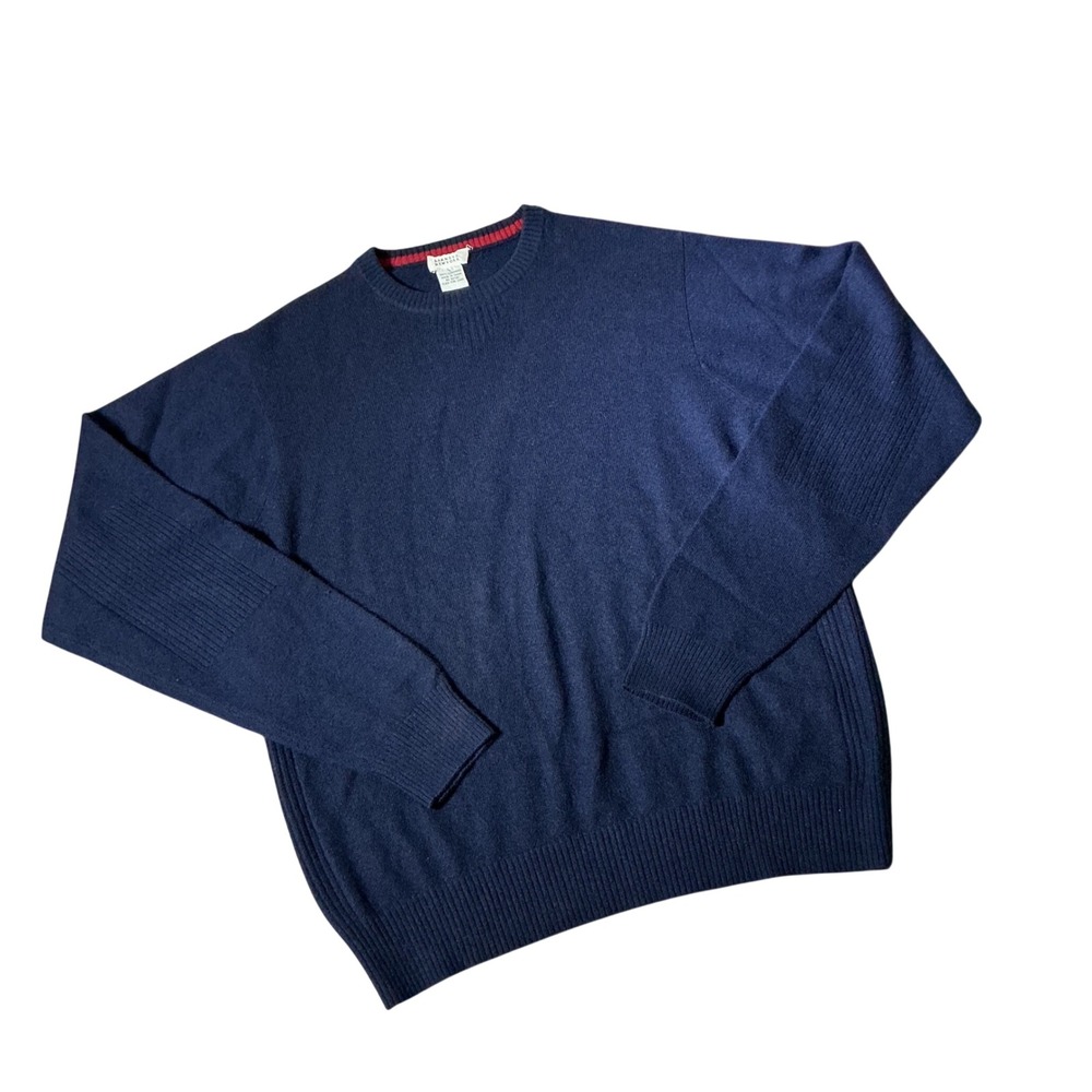 Barneys New York Cashmere Crewneck Sweater Mens S Blue Luxury Ribbed Pullover